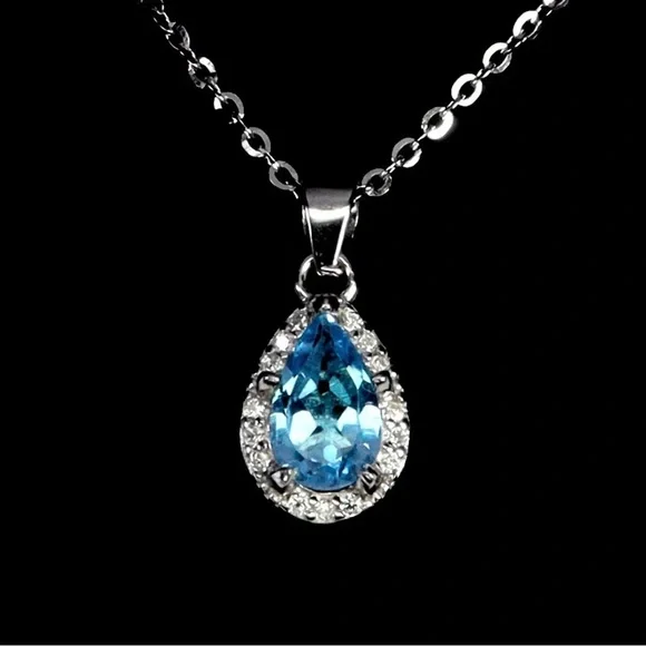 Set!! Elegant Natural Swiss Blue Topaz Pendant & Earrings in 925 Sterling Silver - Picture 2 of 11